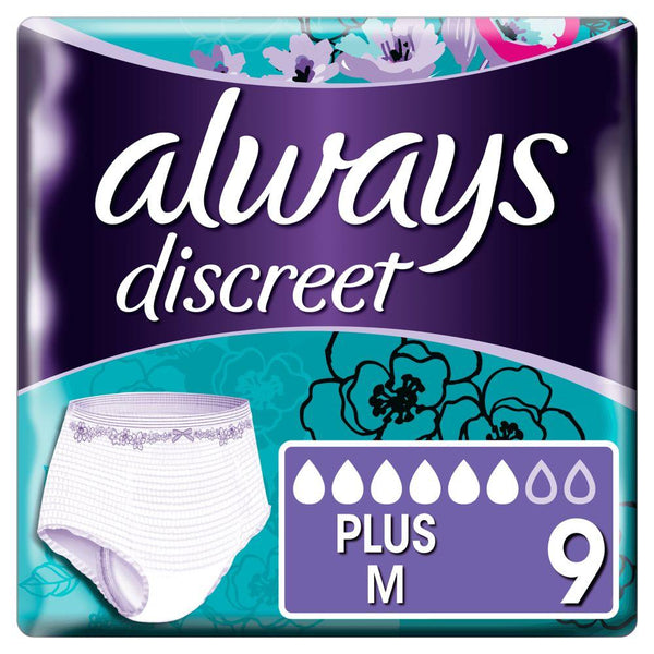 Discreet Boutique Underwear Incontinence Pants Plus Medium Black - 54 Pants  (6 Pack Bundle)