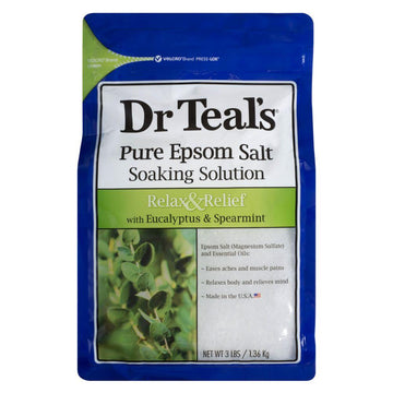 Pure Epsom Salt Soaking Solution Relax & Relief With Eucalyptus & Spearmint 1.36Kg