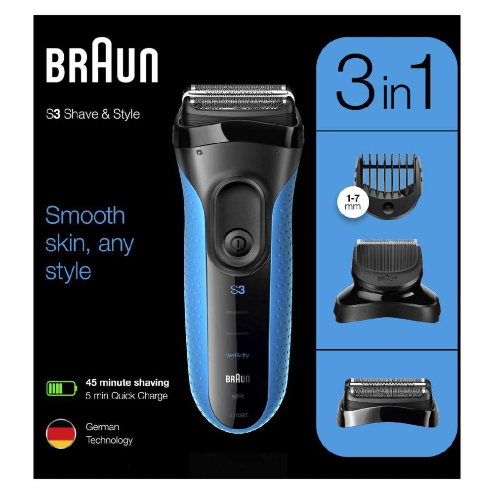 Series 3 Shave&Styleâ 310Bt Electric Shaver, Wet & Dry Razor For Men, Black/Blue
