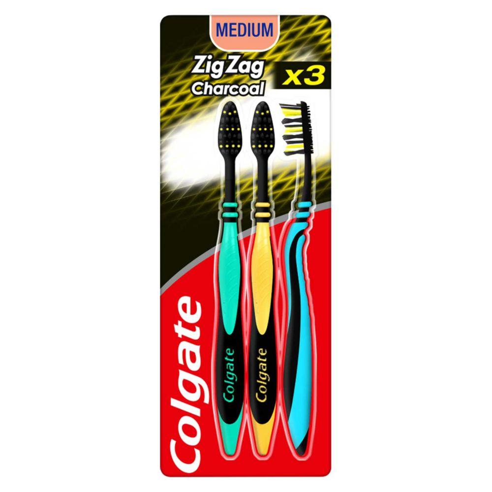 Zigzag Black Medium Toothbrush X3
