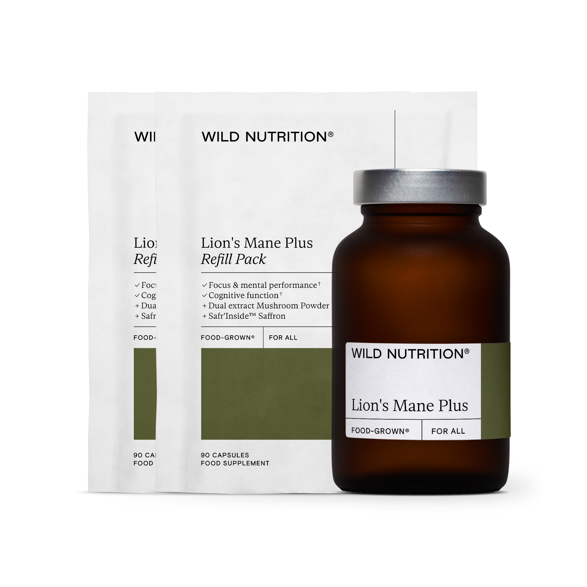 Wild Nutrition Lion's Mane - 3 Month Supply for Cognitive Function & Brain Health