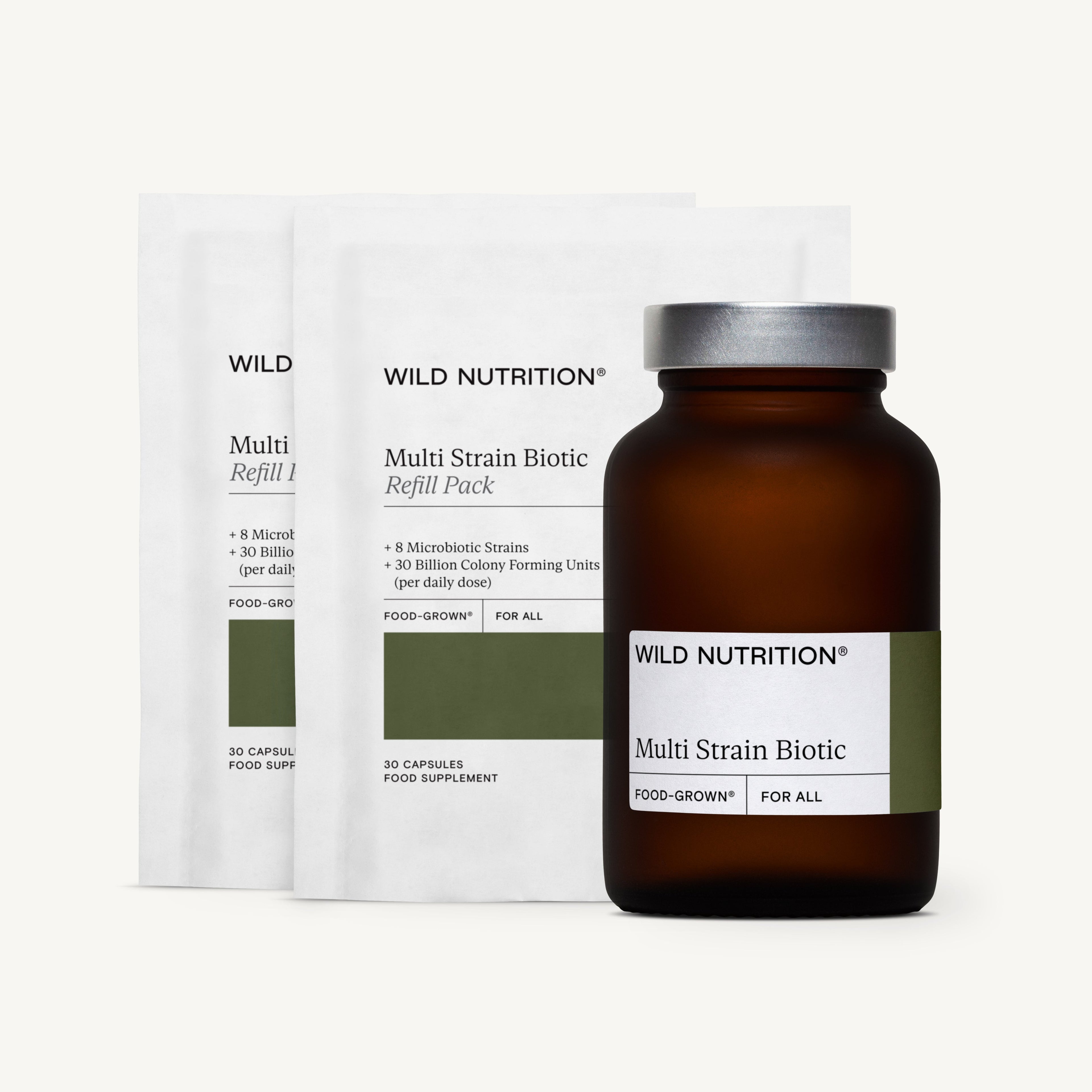 Wild Nutrition Food-Grown® Multi Strain Biotic - 3 Month Supply for Gut Health & Digestive Support