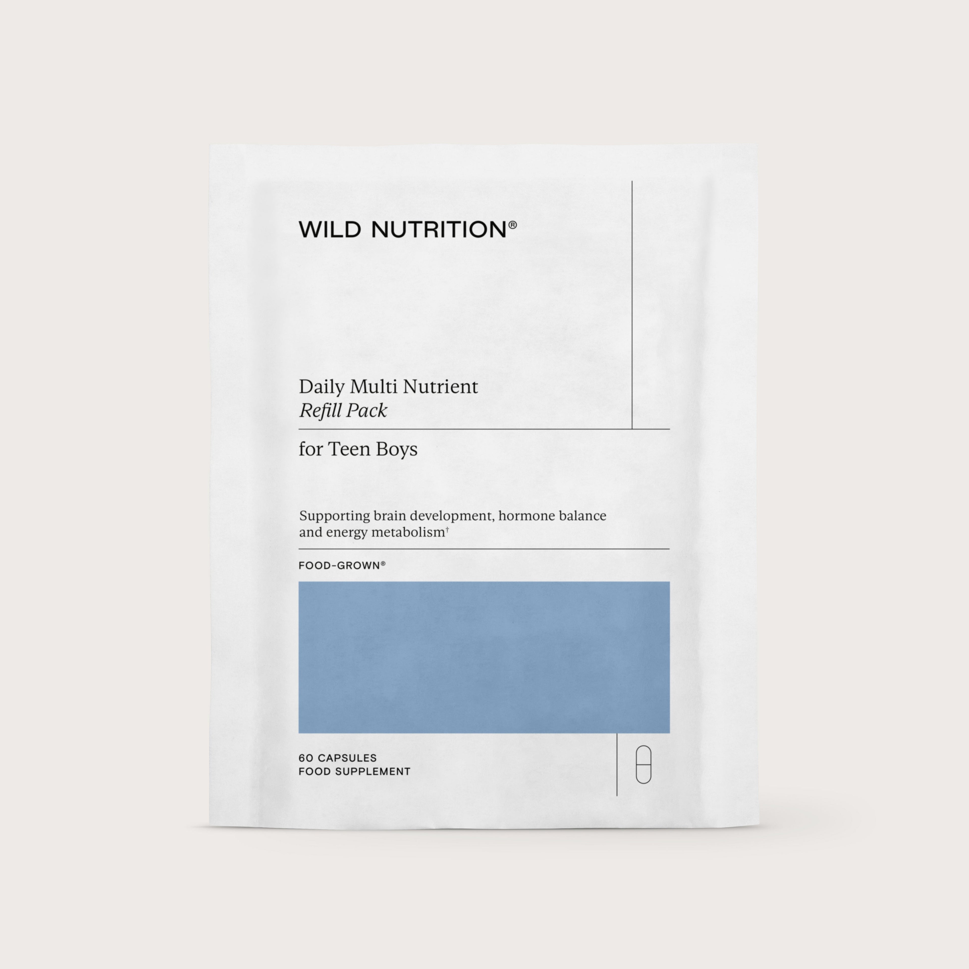 Wild Nutrition Food-Grown® Daily Multi Nutrient for Teen Boys - 3 Month Supply for Growth, Development & Nutritional Support
