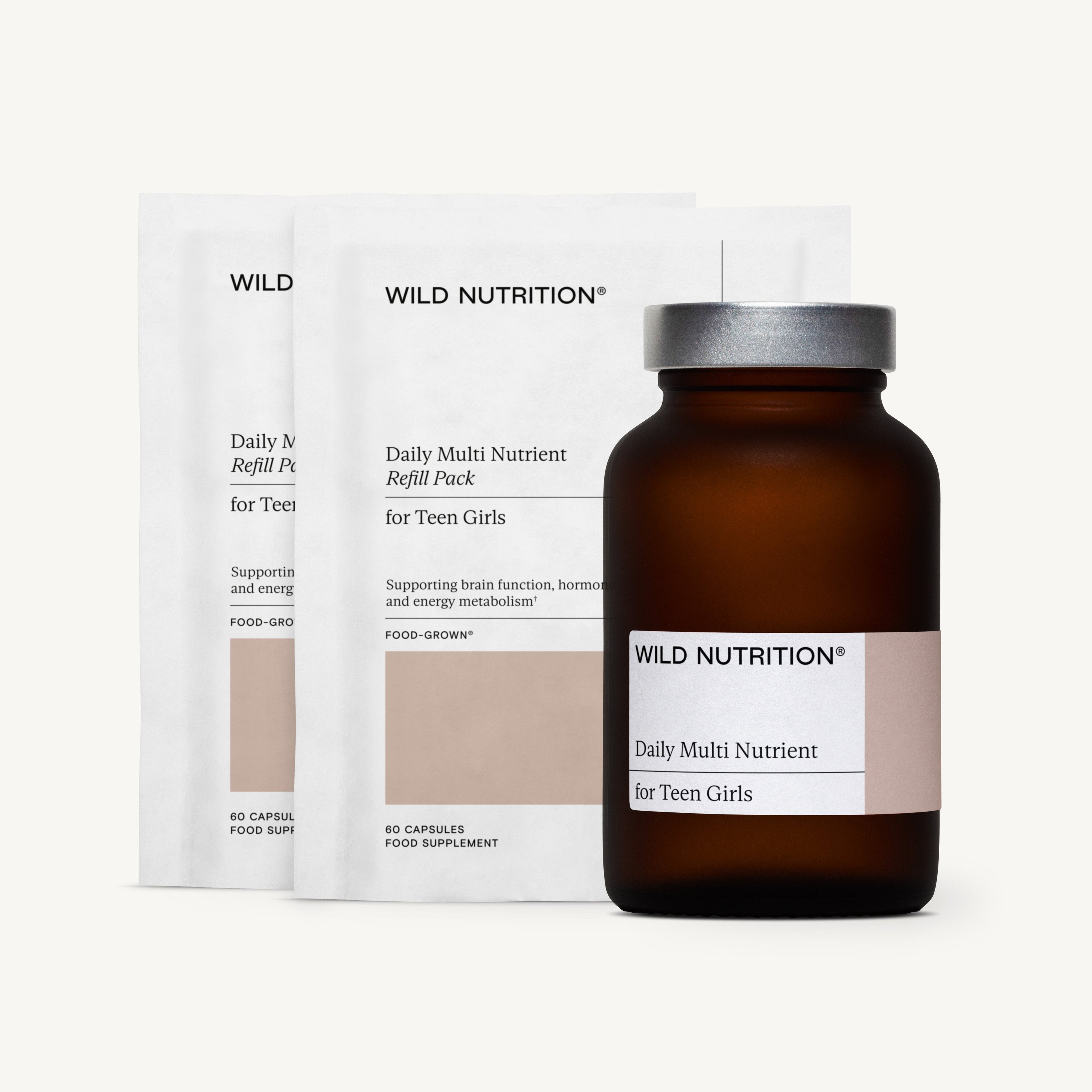 Wild Nutrition Food-Grown® Daily Multi Nutrient for Teen Girls - 3 Month Supply for Growth, Development & Nutritional Support