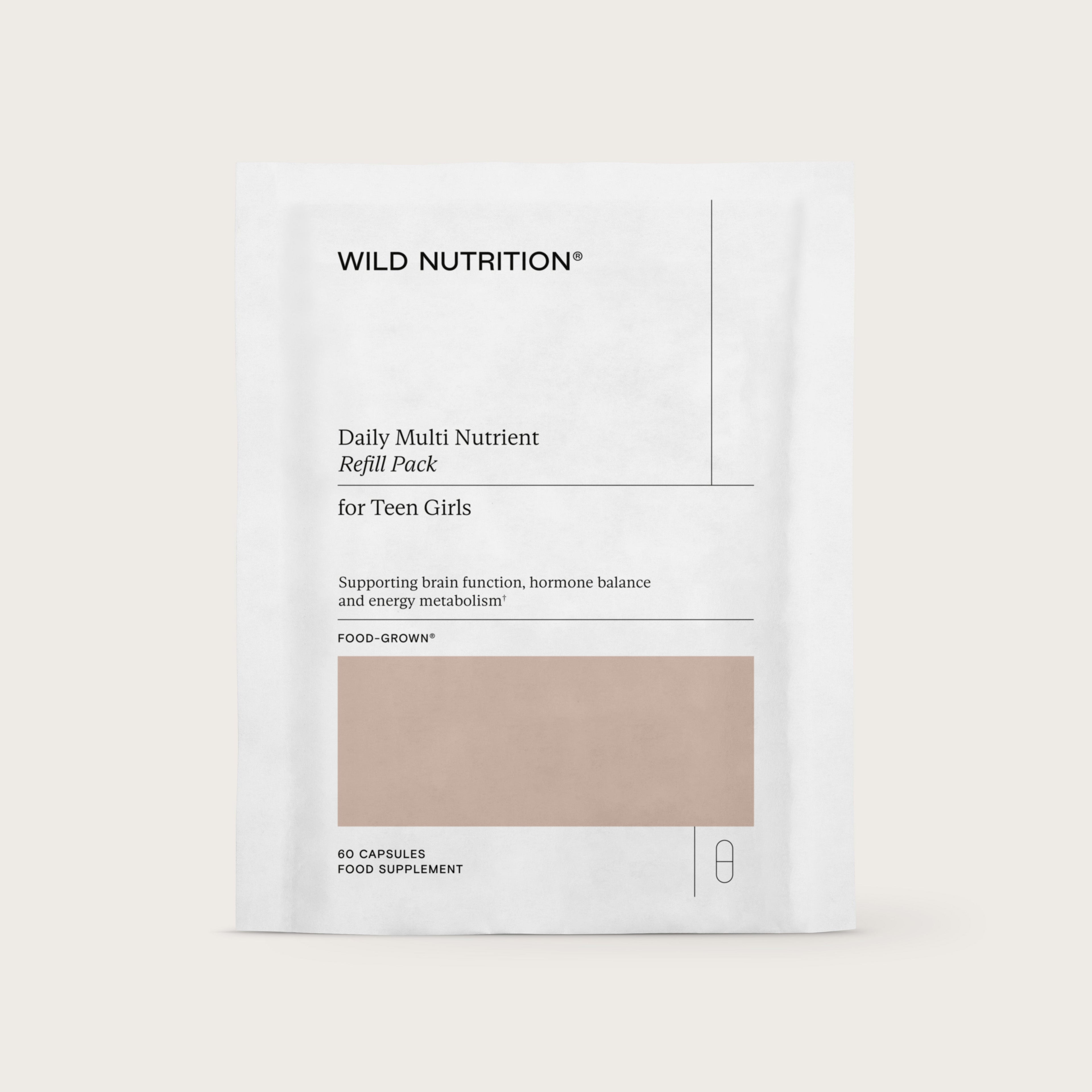 Wild Nutrition Food-Grown® Daily Multi Nutrient for Teen Girls - 3 Month Supply for Growth, Development & Nutritional Support