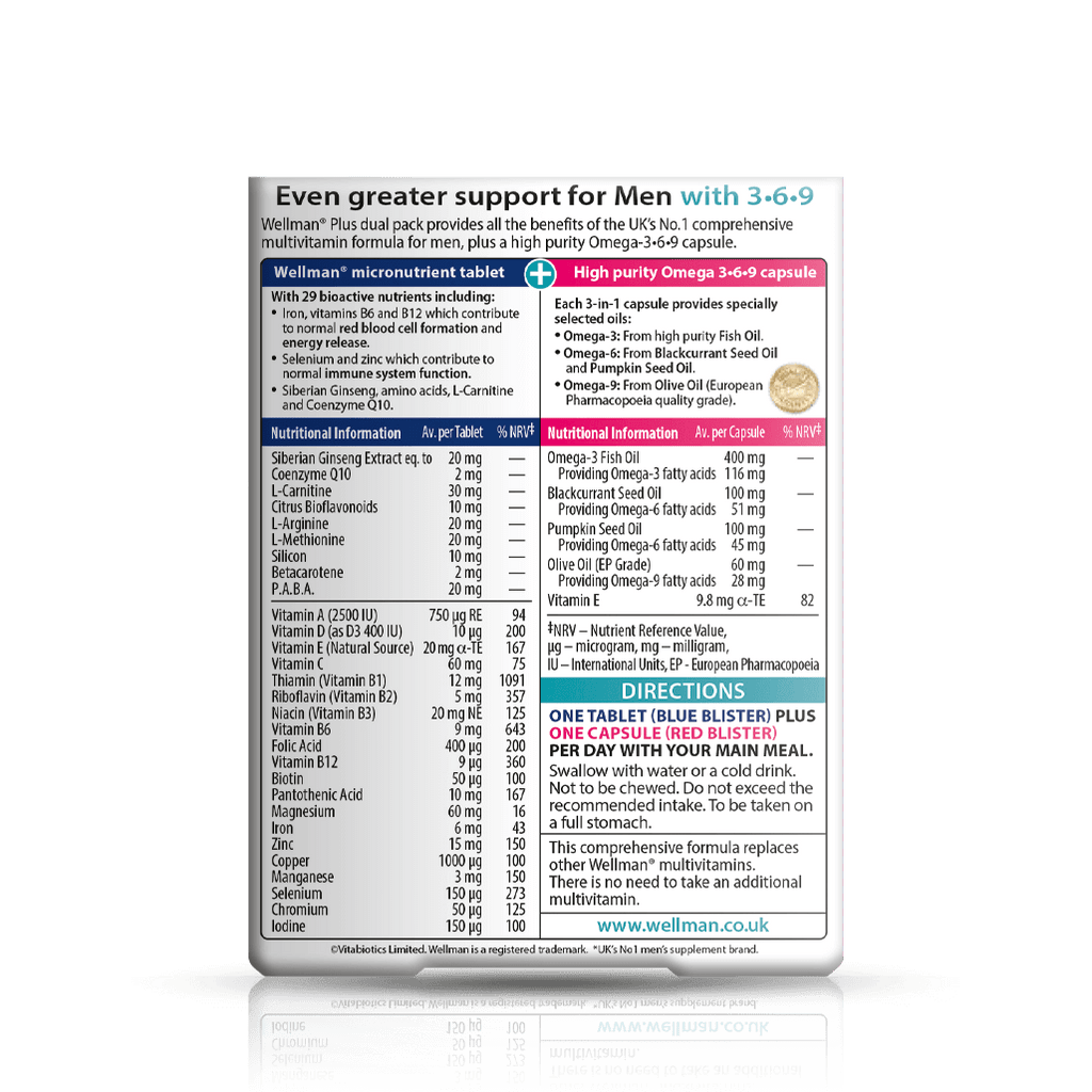 Vitabiotics Wellman Plus Omega 3 6 9