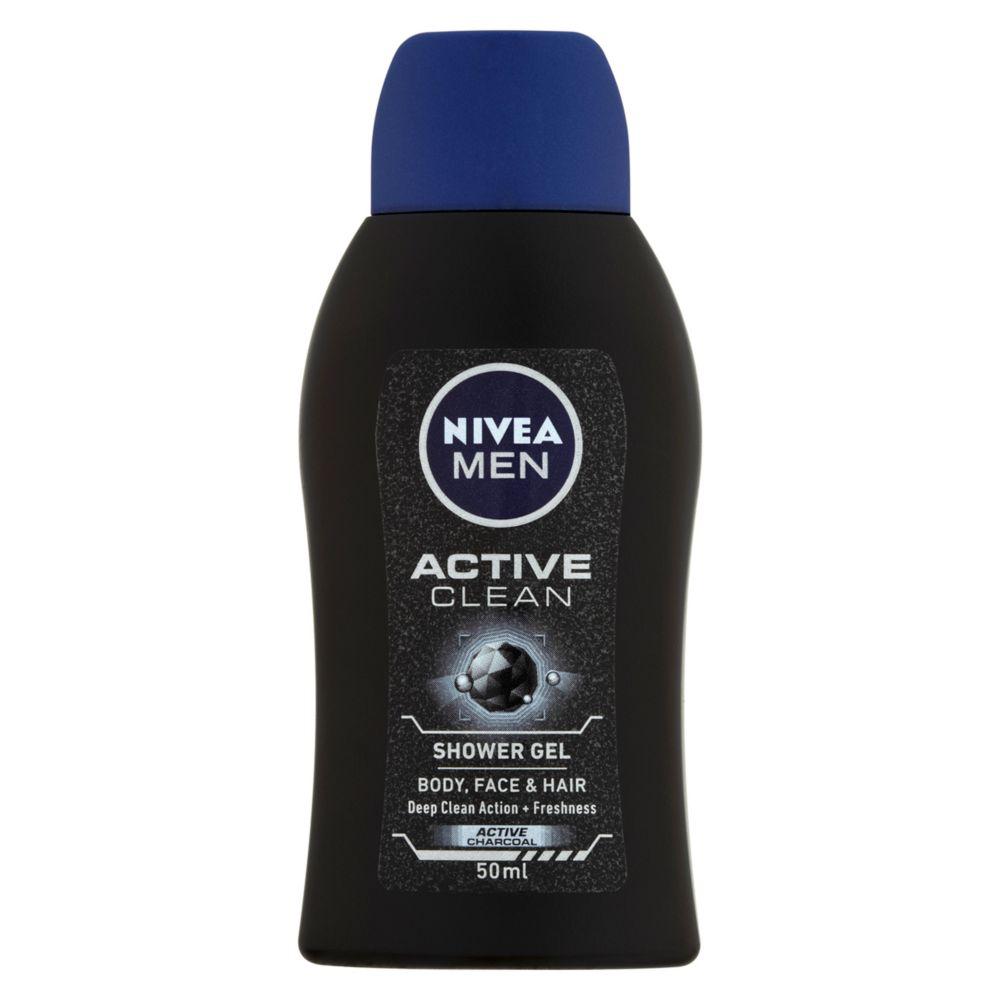 Men Mini Shower Gel Travel Size, Active Clean With Active Charcoal, 50Ml