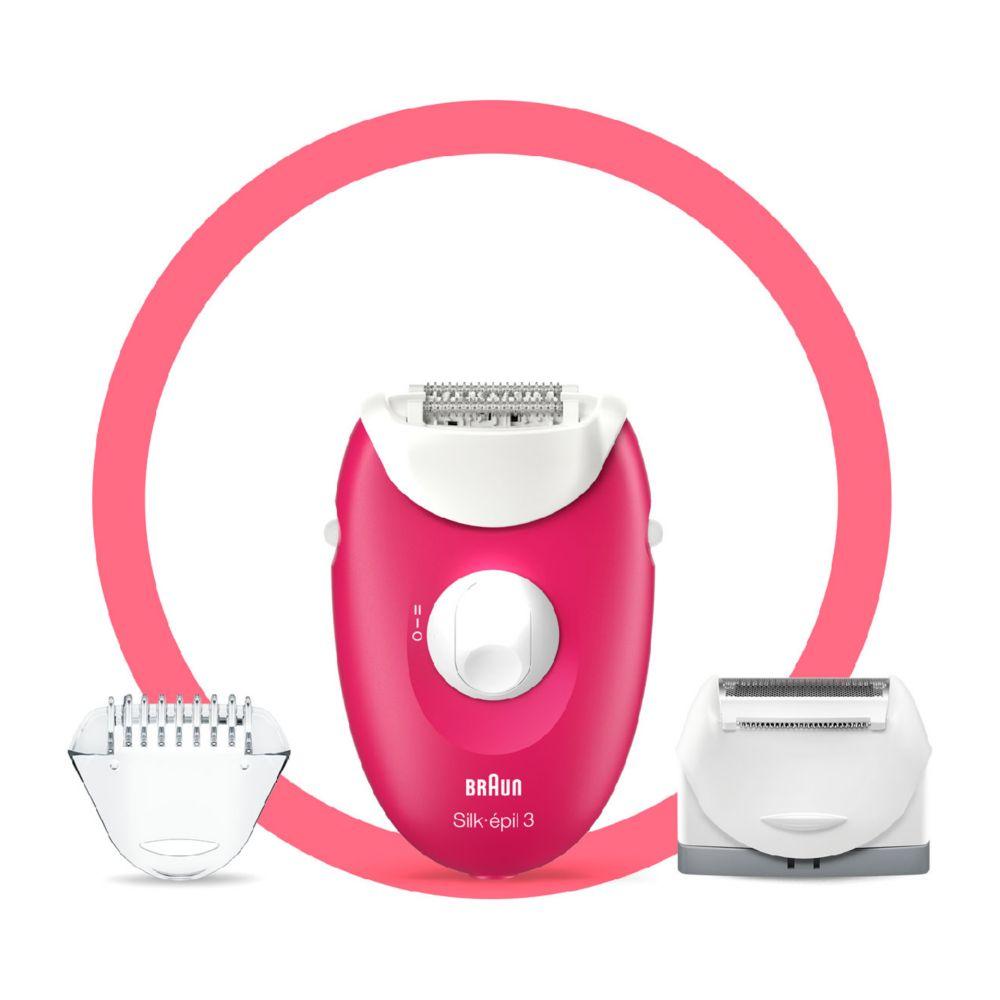 Silk-Ãƒâ€°pil 3-410, Epilator For Long-Lasting Hair Removal - White/Pink