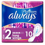 Platinum Long (Size 2) Sanitary Towels Wings 10 Pads