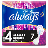Platinum Secure Night (Size 4) Sanitary Towels Wings 7 Pads