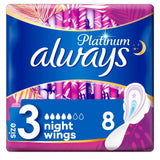 Platinum Night (Size 3) Sanitary Towels Wings 8 Pads