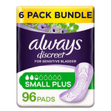 Discreet Small Plus Pads - 96 Pads (6 Pack Bundle)