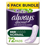 Discreet Normal Pads - 72 Pads (6 Pack Bundle)