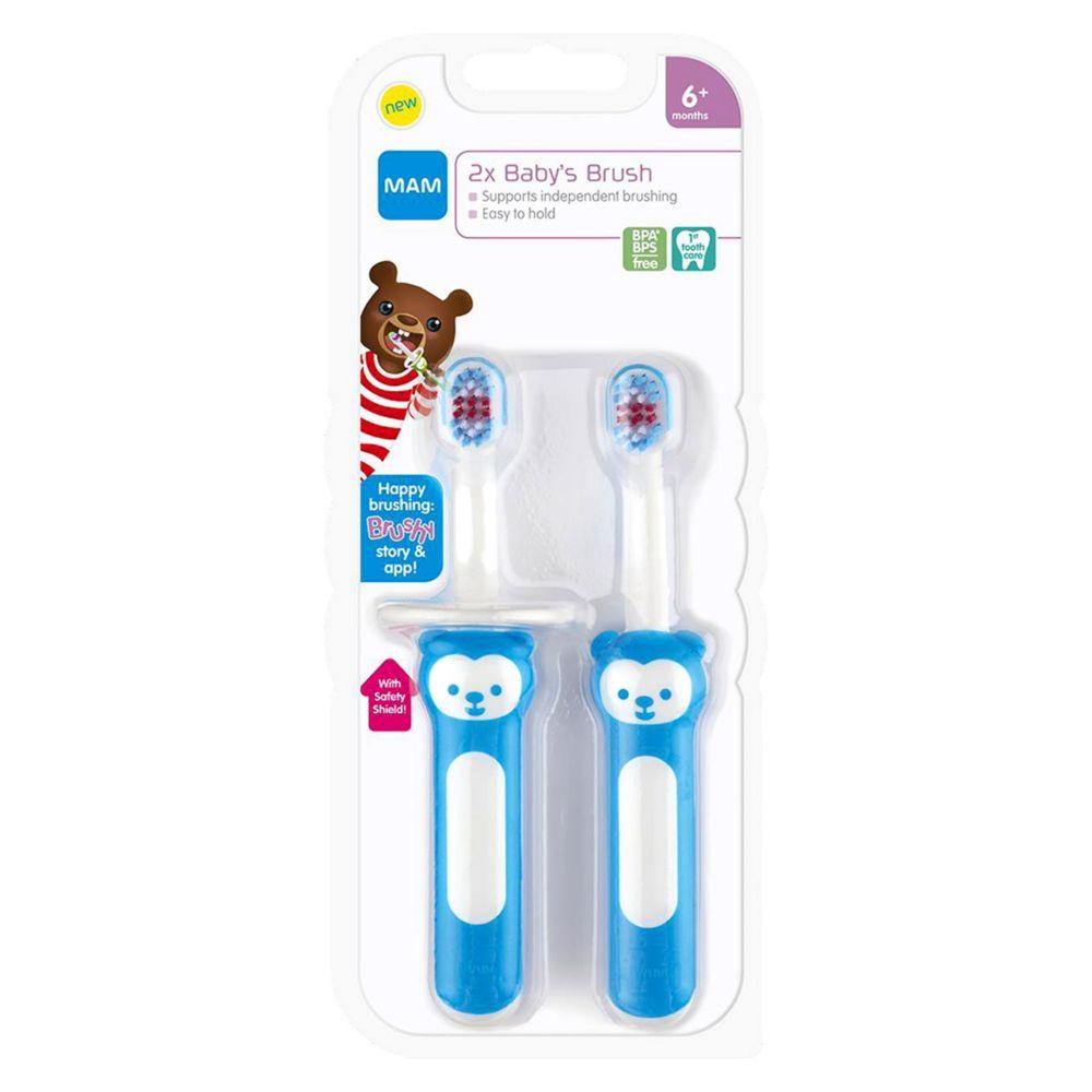 BabyS Brush With Safety Shield - Double Pack - Blue