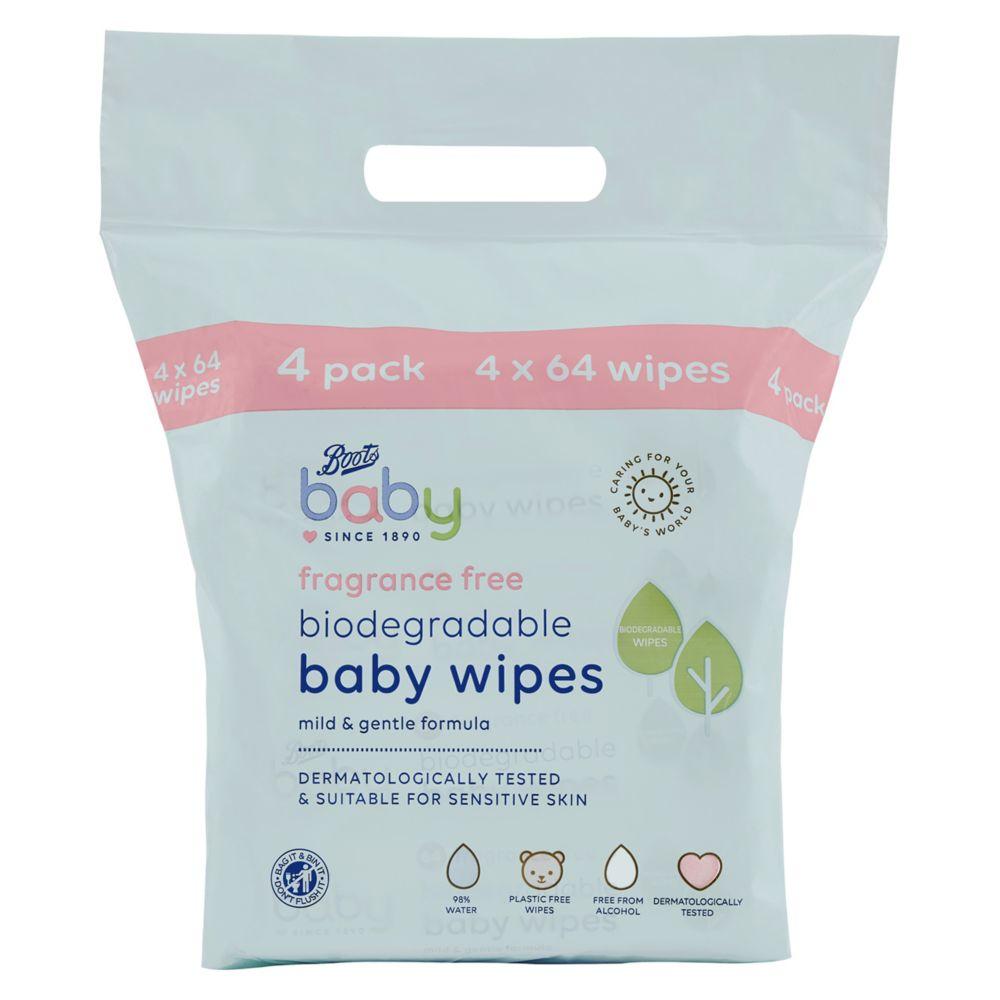 Baby Biodegradable Fragrance Free Soft Baby Wipes, 64X4 Pack = 256 Wipes