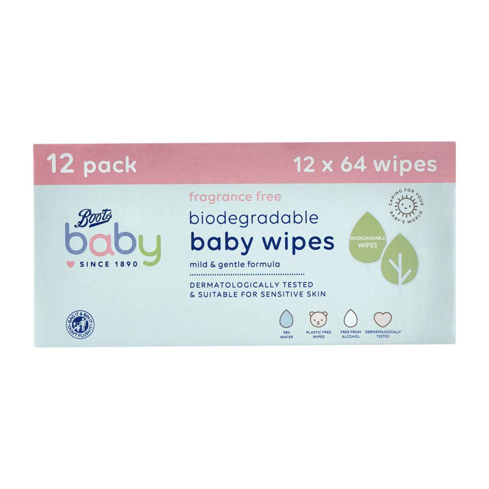 Baby Fragrance Free Biodegradable Soft Baby Wipes, 64X12 Pack = 768 Wipes