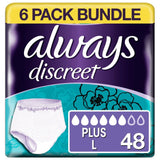 Discreet For Sensitive Bladder Pants Plus (6 Drop) Large - 48 Pants (6 Pack Bundle)